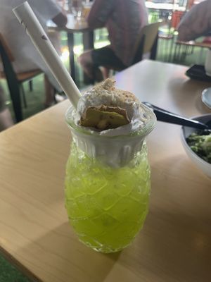 Cocktail with coconut creamm  at George's Beach Club in Raglan