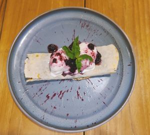 Chocolate Crepe w/vanilla ice cream and fresh berries at SER Restaurante in Nosara
