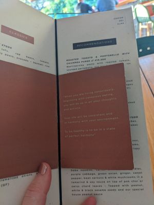 Menu at SER Restaurante in Nosara