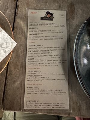 Cocktail menu  at SER Restaurante in Nosara