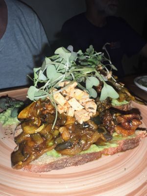 I believe this was the “sweet and salty eggplant noodle toast”   at SER Restaurante in Nosara