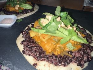 One of the most insanely good meals I’ve ever eaten. “Yuba and coconut rice montaditos”  at SER Restaurante in Nosara