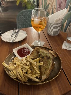 Squash and sage melt sandwich. Along with my aperol spritz   at SER Restaurante in Nosara