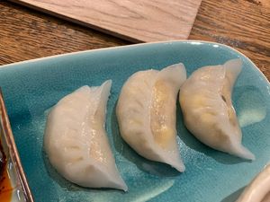 King mushroom, sweet corn and ginger dumplings at Green Sprouts Vegetarian in Neutral Bay