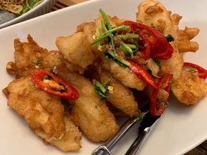 Salt and pepper squids (calamari) at Green Sprouts Vegetarian in Neutral Bay