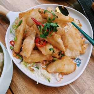 Salt and pepper “squid" at Green Sprouts Vegetarian in Neutral Bay