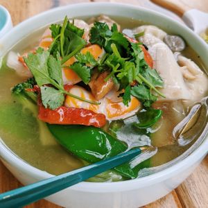 Combination wonton soup with “prawn”  at Green Sprouts Vegetarian in Neutral Bay