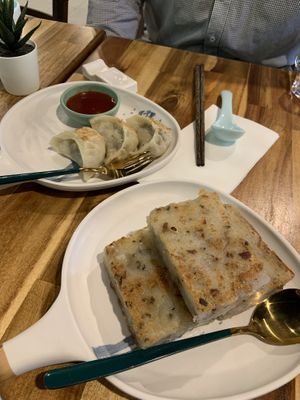 Radish cake and fried dumpling at Green Sprouts Vegetarian in Neutral Bay