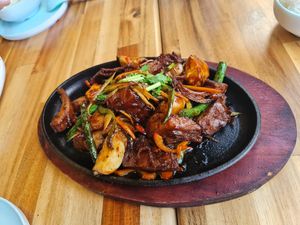 Sizzling Mongolian beef at Green Sprouts Vegetarian in Neutral Bay