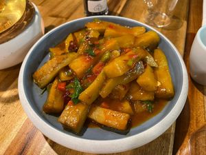 Braised Eggplant with chilli saucee  at Green Sprouts Vegetarian in Neutral Bay