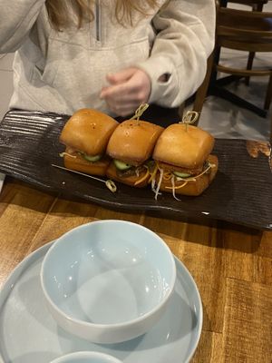Crispy pork belly buns  at Green Sprouts Vegetarian in Neutral Bay