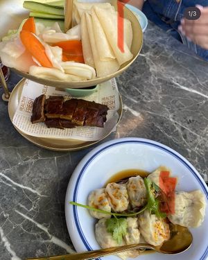Peking duck and dumplings   at Green Sprouts Vegetarian in Neutral Bay