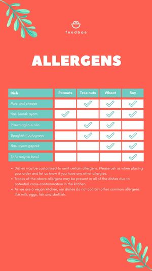 Menu allergen information at Foodbae in Kuala Lumpur