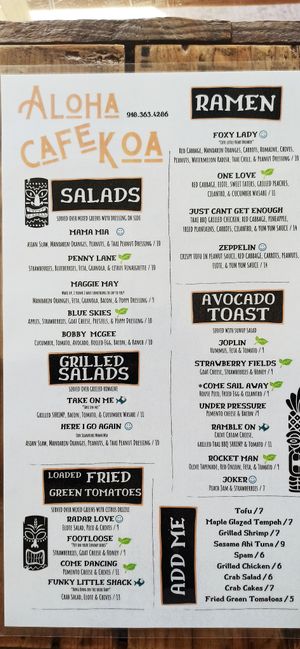 Regular menu front at Cafe Koa & Market in Southport