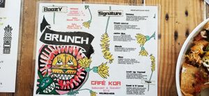 Brunch menu front at Cafe Koa & Market in Southport