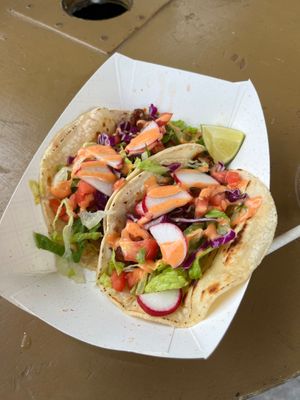 Volcano Tempeh Tacos at Muñecas Downtown Taco Garden in Gainesville
