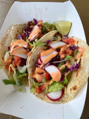 Closer image of the Volcano Tempeh Tacos at Muñecas Downtown Taco Garden in Gainesville
