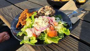 meditteranean plate. spicy "chikin". good. at Make It Vegan in Lakewood