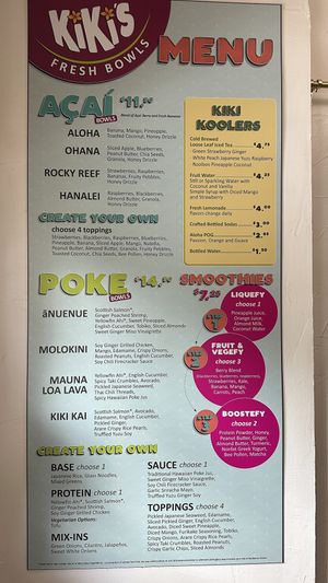 Menu  at Kiki's Fresh Bowls in Evergreen