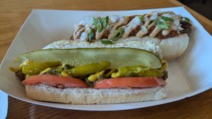 Chicago dog and chili/cheese at Frankly Plant Based Kitchen in Toledo