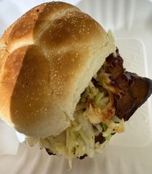 Another amazing weekly special: BBQ rib sandwich topped with sweet and savory apple slaw) at Frankly Plant Based Kitchen in Toledo
