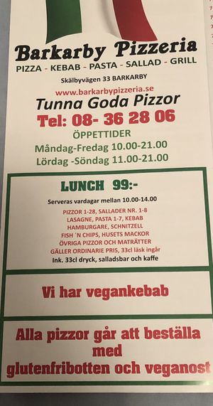 First page TA at Barkarby Pizzeria in Jaerfaella