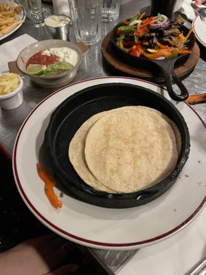 Grilled vegetarian fajitas 4/5. Served in a hot skillet, make your own style, can be made vegan if you sub the sour cream and cheese at Maxwell's in London