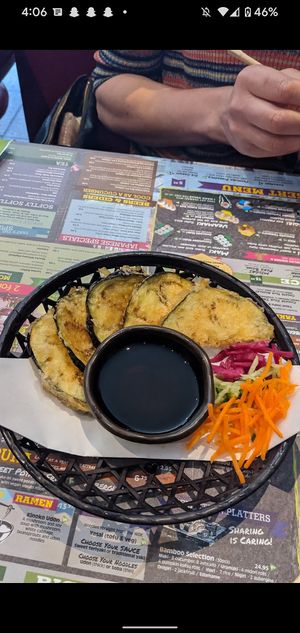 Aubergine tempura at Sakushi in Sheffield