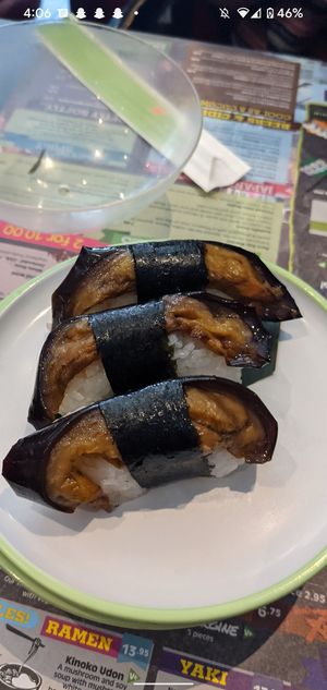Aubergine nigiri at Sakushi in Sheffield