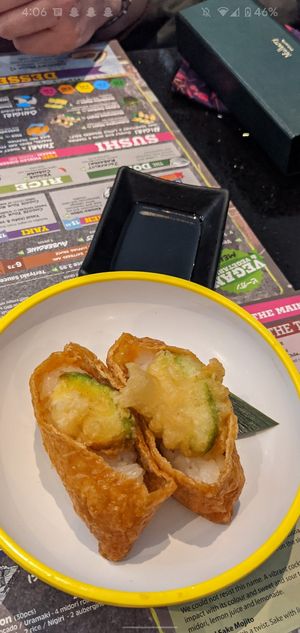 Avocado tempura inari at Sakushi in Sheffield