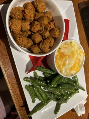 fried okra, mac and cheese, green beans at Soul Food House in Tokyo