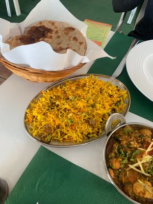 Roti and mushroom rice  at Mint Leaf in Benalmadena