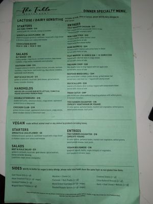 Specialty menu, flip side at The Table in Deland
