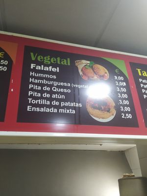 Menu at Falafel Damasco El Rey del Falabel in Granada