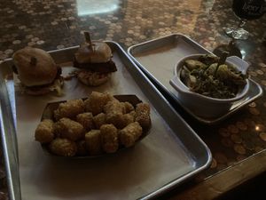Korean cauliflower slider, tots, and Brussels sprouts   at Lucky Luke Brewpub in Lancaster