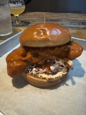 Korean style crispy cauliflower sandwich  at Lucky Luke Brewpub in Lancaster