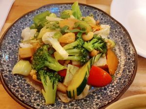 Veg and tofu cashew and chilli stories fry. Have to specify to make with soy sauce instead of fish! at Bunja Thai in Bendigo