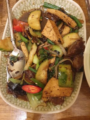 Eggplant and Thai basil stirfry at Bunja Thai in Bendigo