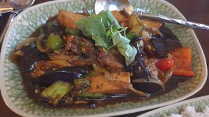 Eggplant and basil stirfry at Bunja Thai in Bendigo