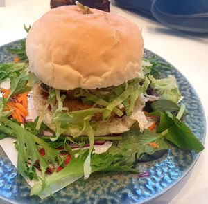 Vegan eggplant burger at Oishii on Wheels in Bendigo
