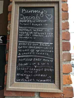 sample daily menu at Bunny's Nook Kitchen in Victoria