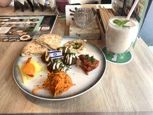 Vegan falafel plate with a coconut banana smoothie  at Millis Dining Bar ミリスダイニングバー in Sendai