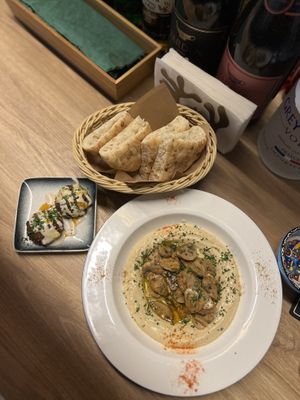 Hummus with mushroom + falafel on the sidee  at Millis Dining Bar ミリスダイニングバー in Sendai
