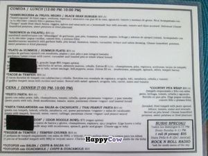 Menu at Nov 2013. at Osa Mariposa in Puerto Escondido