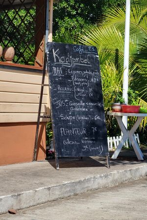 Carte du jour (she says it changes daily) at Kadjembel Village in Les Trois-ilets