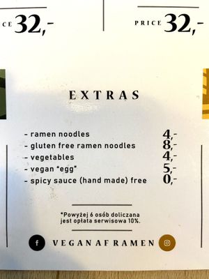 Extras to mains, July 2021 at Vegan AF Ramen in Krakow