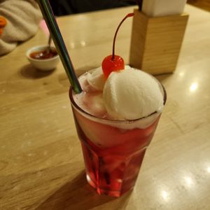 Cherry/melon cream soda at Vegan AF Ramen in Krakow