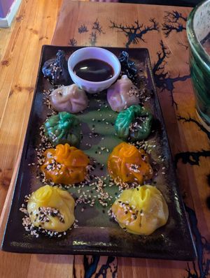 Multi flavored dumplings at Vegan AF Ramen in Krakow