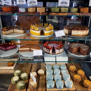 Cake and cheese display at The Raw Kitchen Malmö  at Casheury in Skivarp