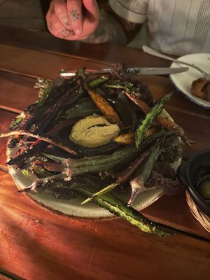 Charbroiled carrots and okraa  at NÜ Restaurant in Tulum